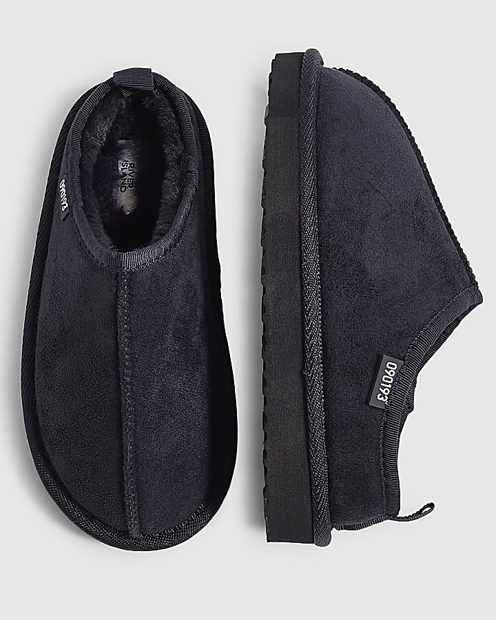 Boys Navy Faux Suede Slippers