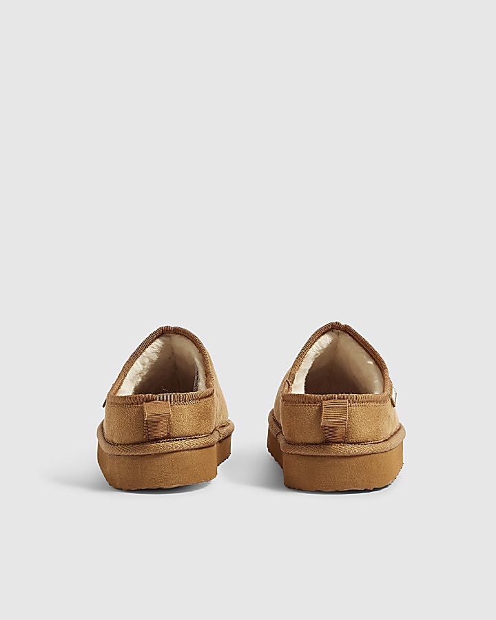 Boys Brown Faux Fur Lined Slippers