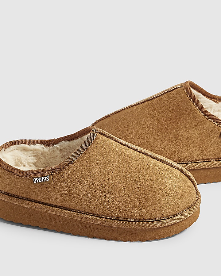 Boys Brown Faux Fur Lined Slippers