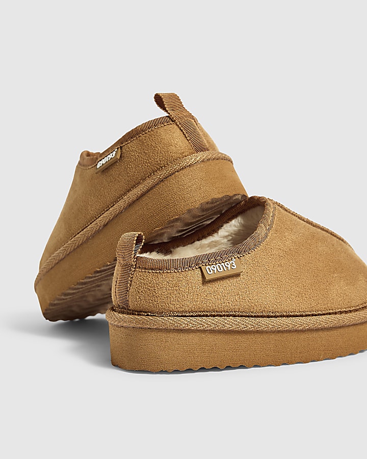 Mini Boys Brown Fur Lined Slippers