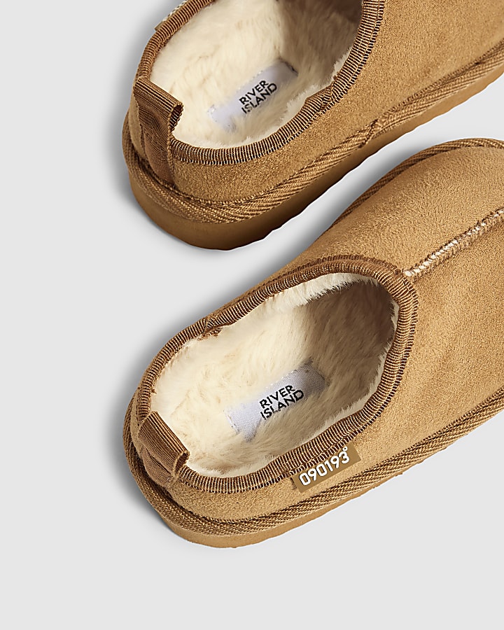 Mini Boys Brown Fur Lined Slippers
