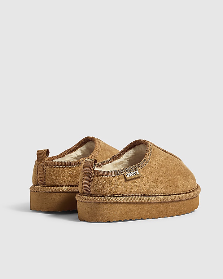 Mini Boys Brown Fur Lined Slippers