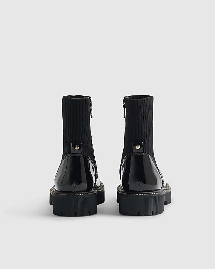 Girls Black Zip Front Boots