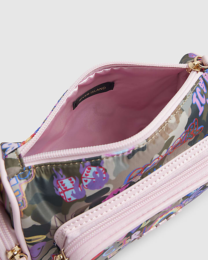Girls Green Camouflage Print Cross Body Bag