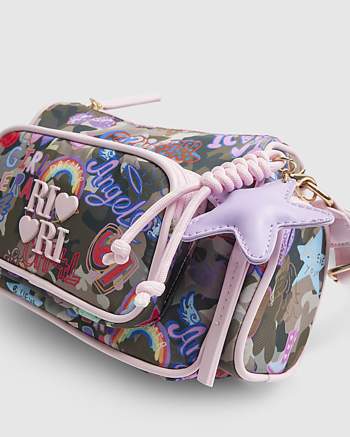 Girls Green Camouflage Print Cross Body Bag