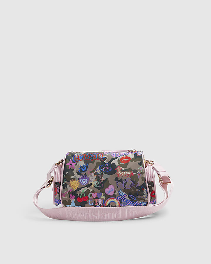 Girls Green Camouflage Print Cross Body Bag