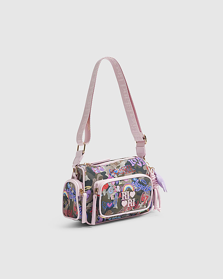 Girls Green Camouflage Print Cross Body Bag