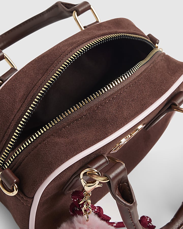 Brown Faux Suede Charm Bag