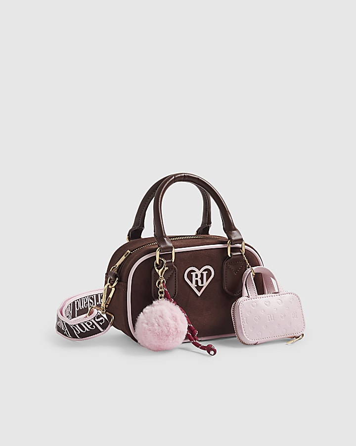 Brown Faux Suede Charm Bag