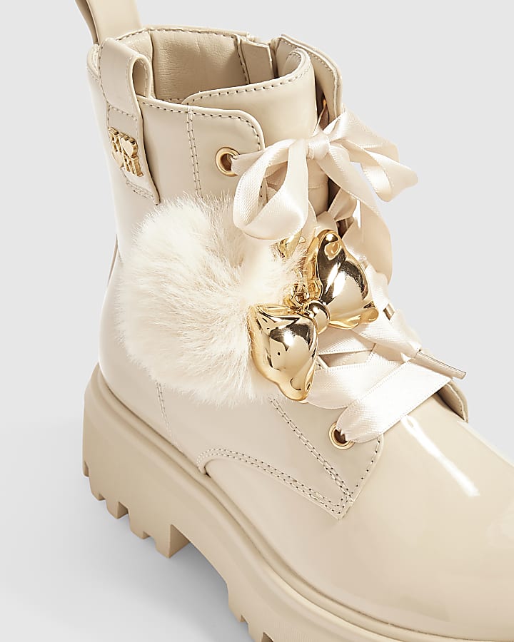Girls Cream Scruff Resistant Lace Up Boots