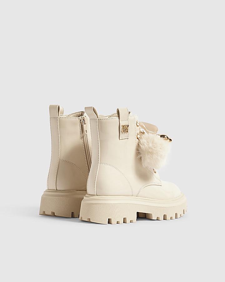 Girls Cream Scruff Resistant Lace Up Boots