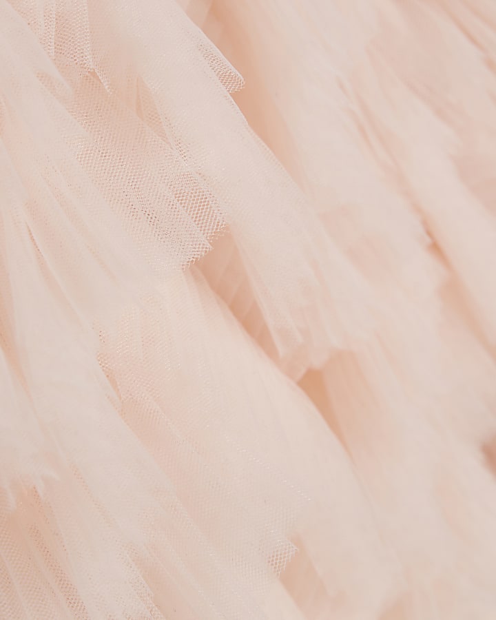 Mini Girls Pink Tulle Hem Sweatshirt Dress