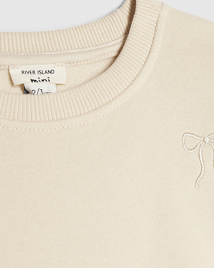 Mini Girls Cream Tulle Hem Sweatshirt Dress