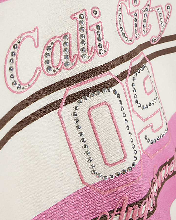 Girls Pink Diamante 97 Stripe Polo Top