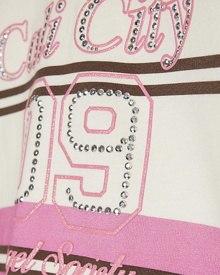 Girls Pink Diamante 97 Stripe Polo Top