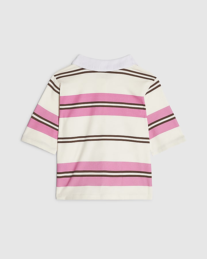 Girls Pink Diamante 97 Stripe Polo Top