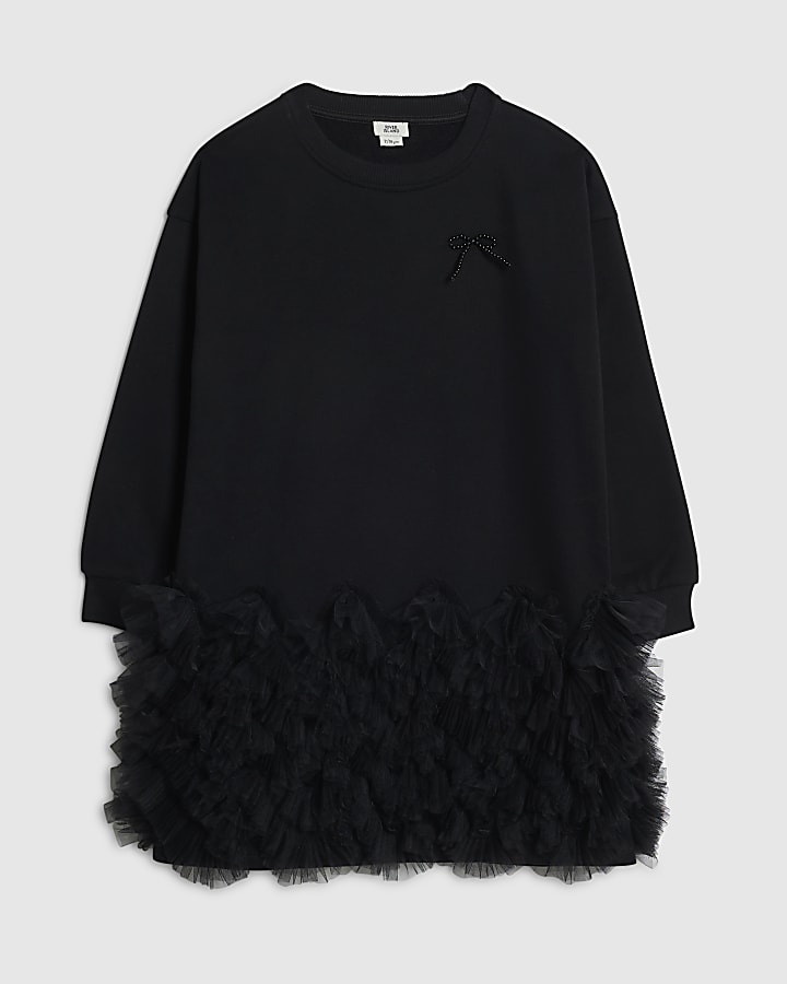 Girls Black Tulle Bow Jumper Dress
