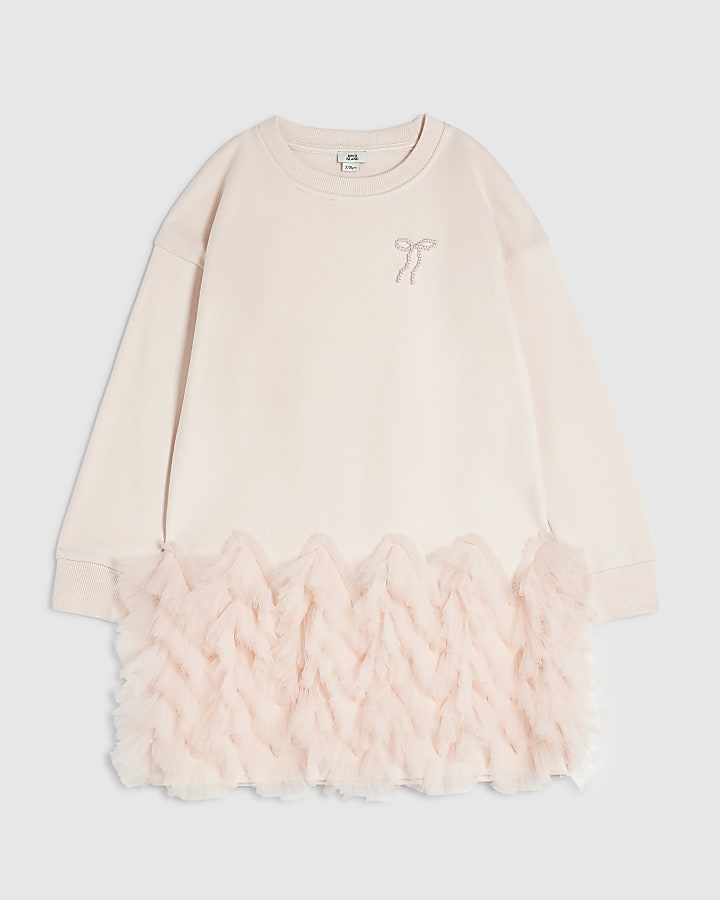 Girls Pink Tulle Bow Jumper Dress