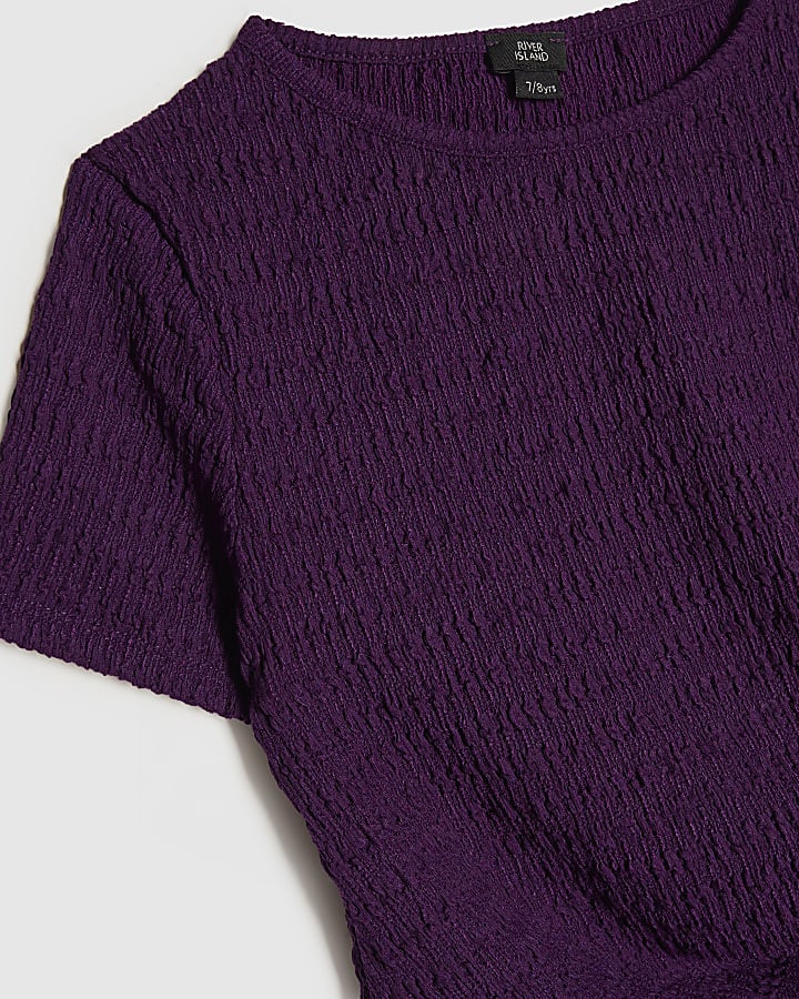 Girls Purple Knot Front Textured T-Shirt Set