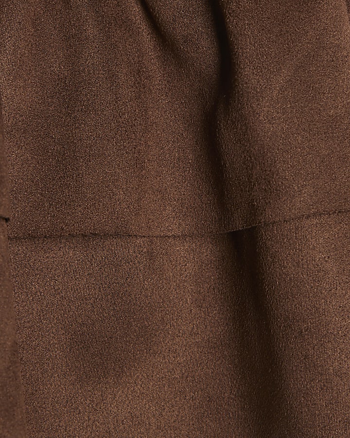 Girls Brown Faux Suede Tiered Skirt