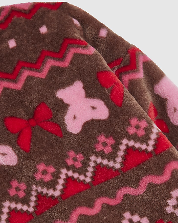 Girls Brown Fairisle Print Loungewear Set