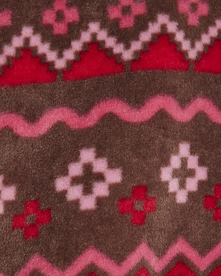 Girls Brown Fairisle Print Loungewear Set