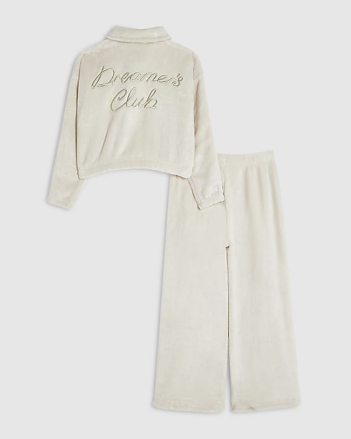 Girls Cream Velour Dreamer Club Shirt Set