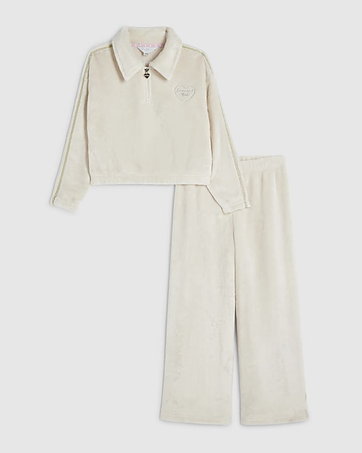 Girls Cream Velour Dreamer Club Shirt Set