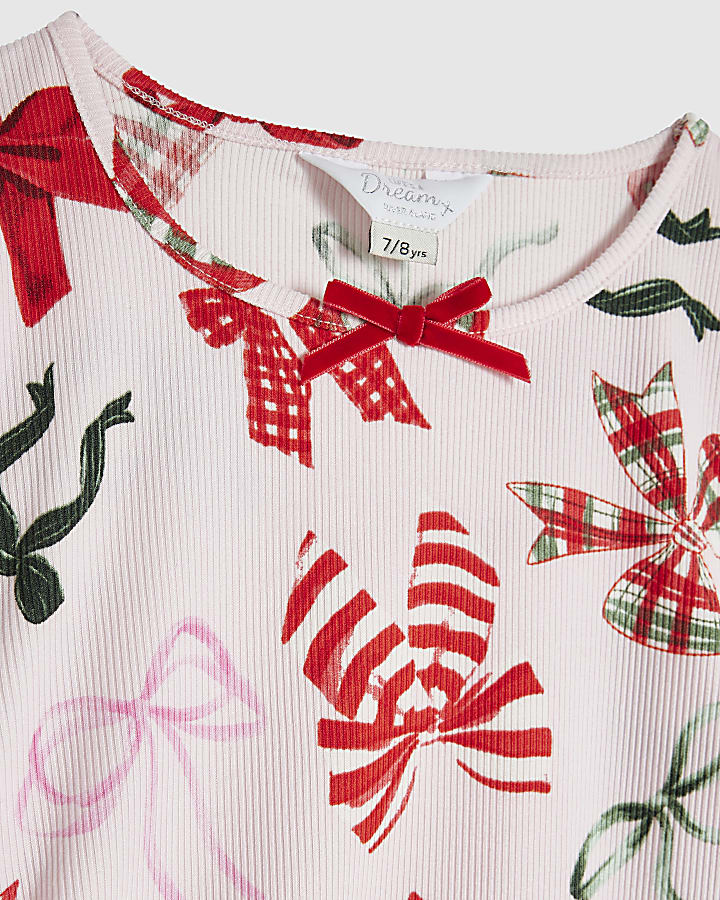 Girls Pink Red Bow Print Pyjamas