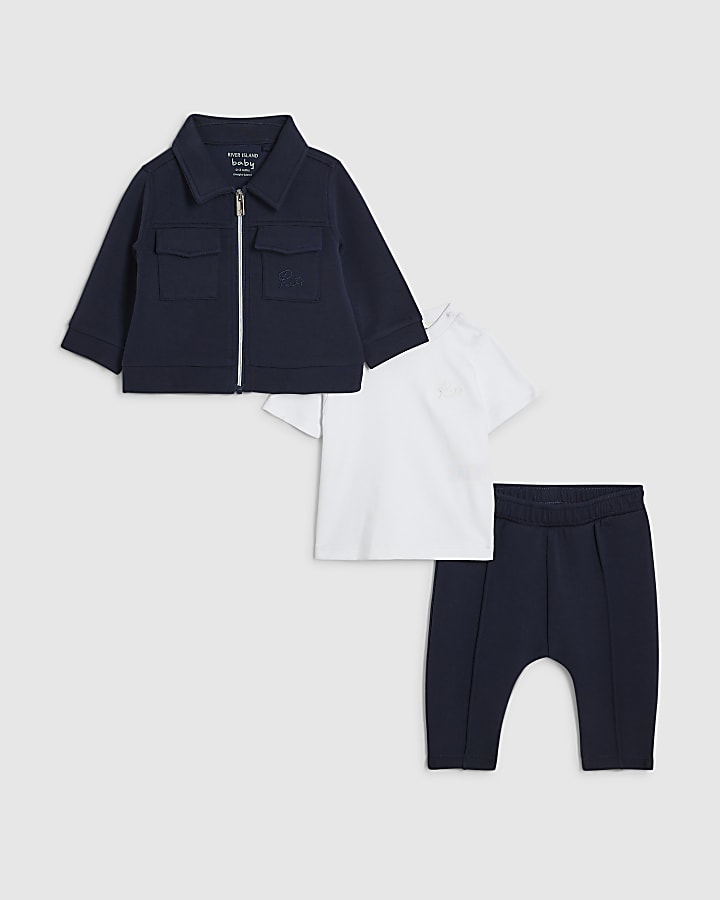 Baby Boys Navy Premium Jacket 3 Piece Set