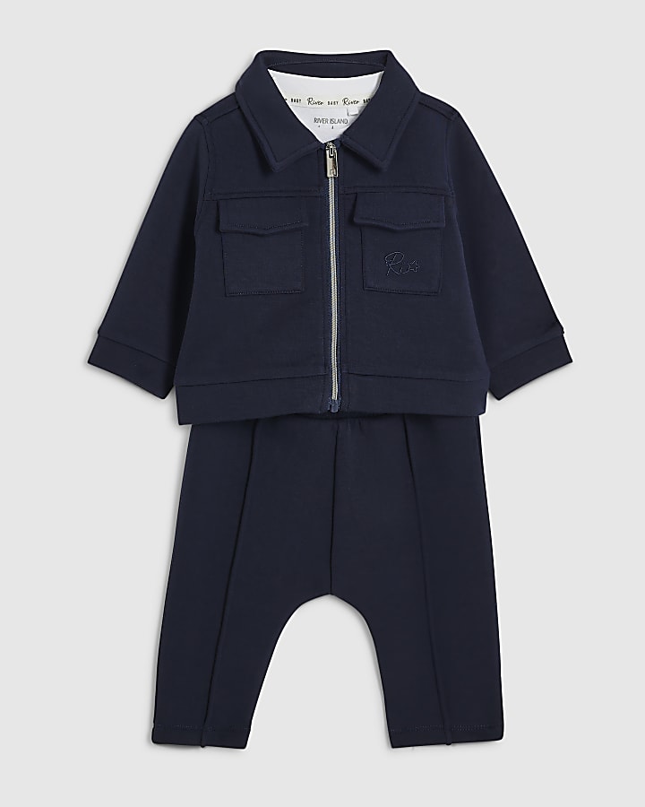 Baby Boys Navy Premium Jacket 3 Piece Set