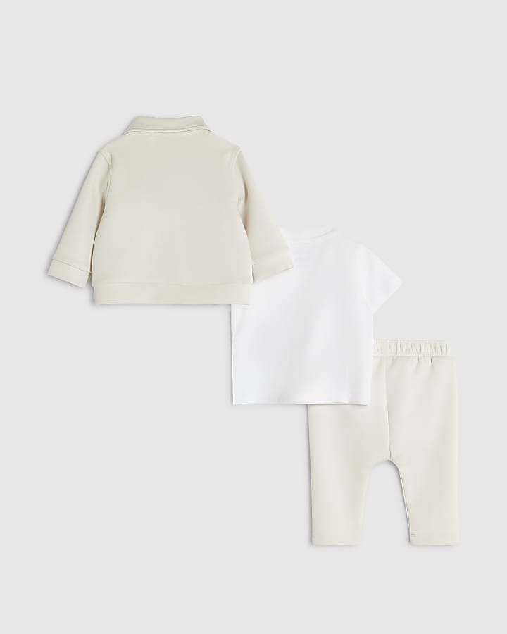 Baby Boys Beige Premium Jacket 3 Piece Set