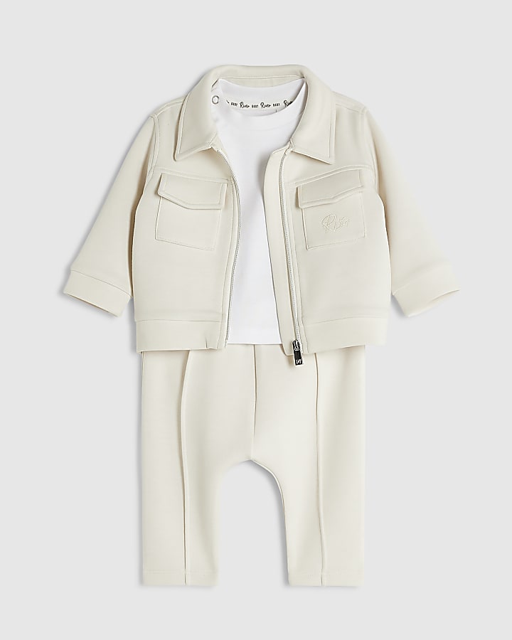 Baby Boys Beige Premium Jacket 3 Piece Set
