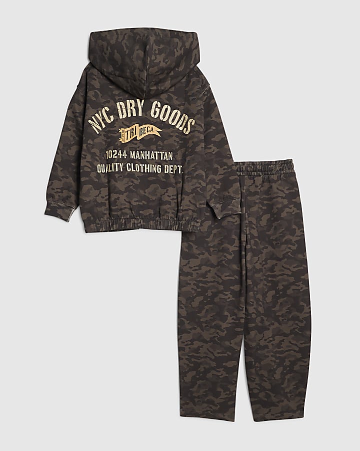 Boys Khaki Zip Through Camouflage Hoodie Set