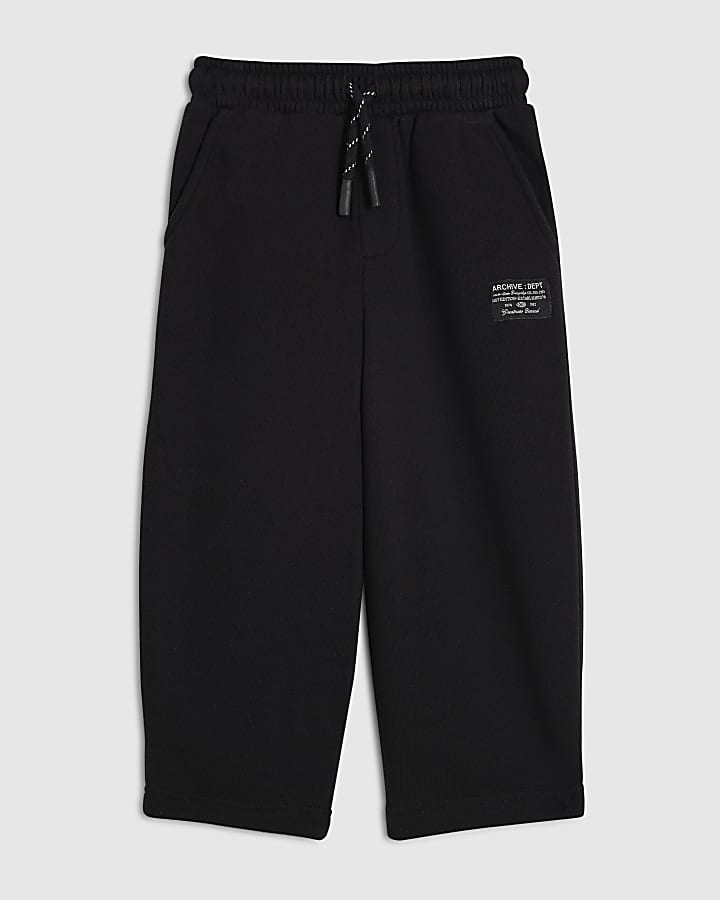 Mini Boys Black Barrel Leg Joggers