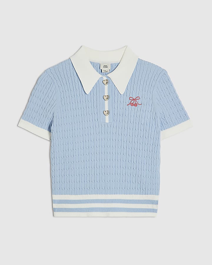 Girls Blue Tipped Polo Shirt