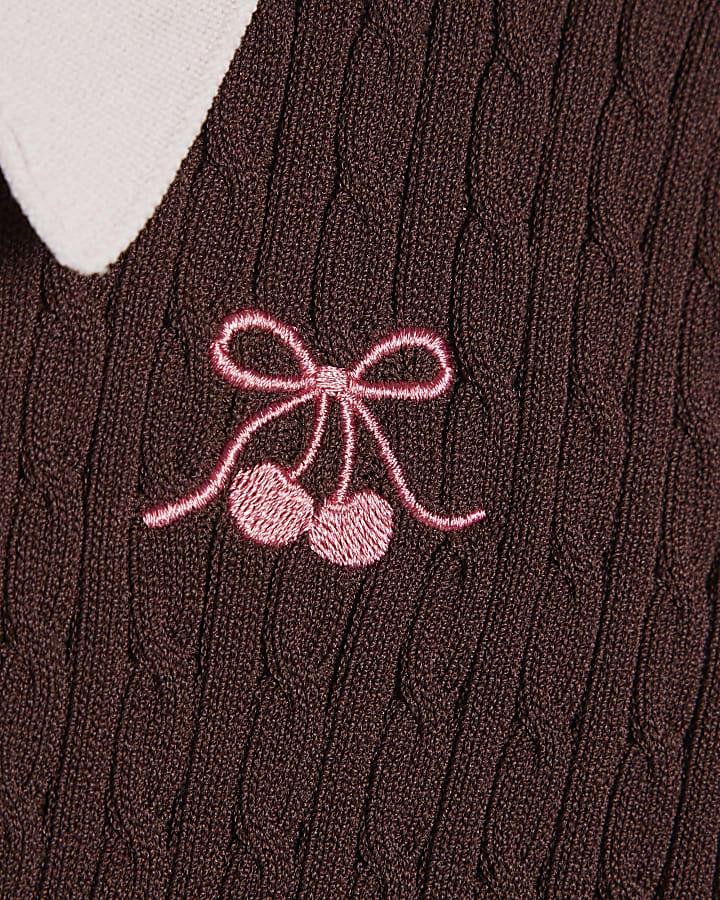 Girls Brown Tipped Polo Shirt