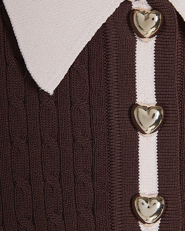 Girls Brown Tipped Polo Shirt