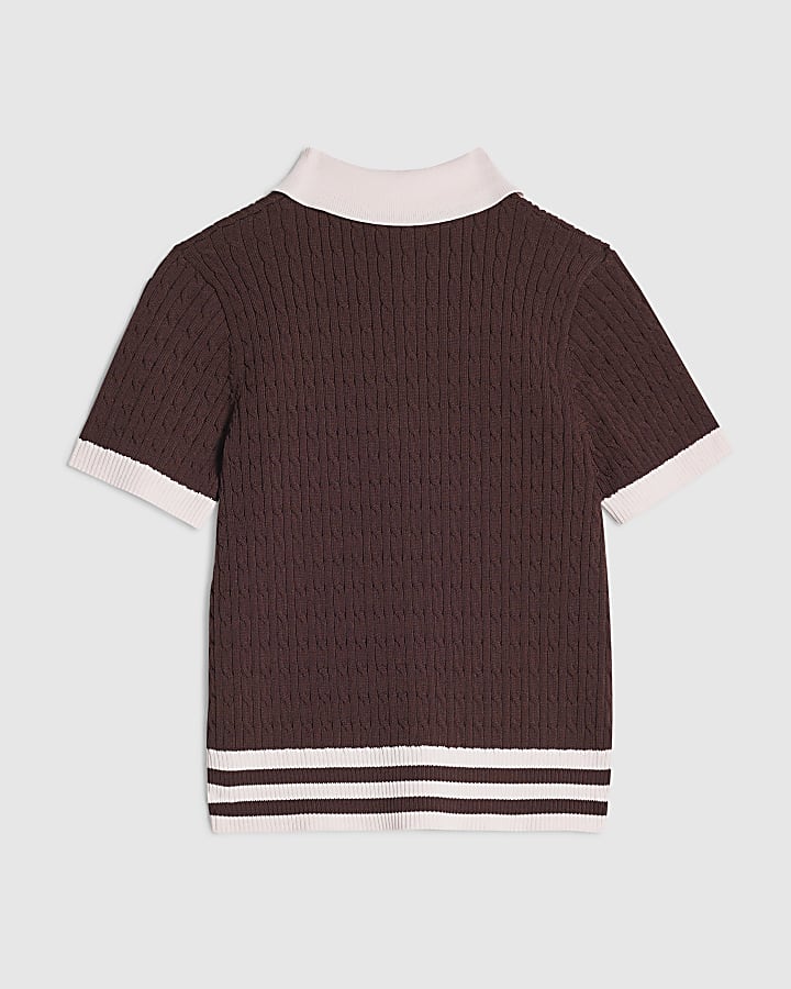 Girls Brown Tipped Polo Shirt