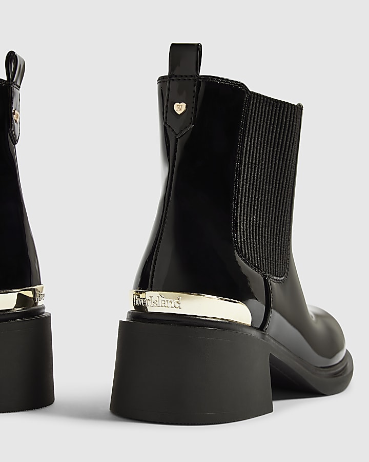 Girls Black Heel Patent Boots