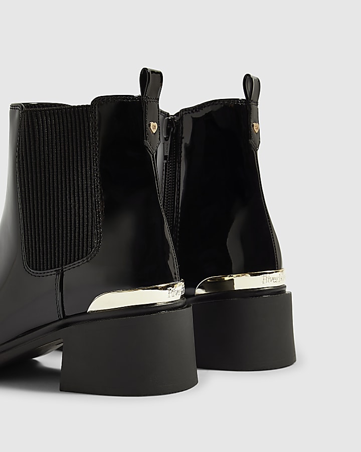 Girls Black Heel Patent Boots