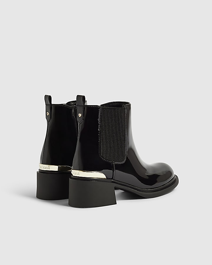 Girls Black Heel Patent Boots