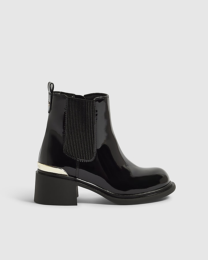 Girls Black Heel Patent Boots