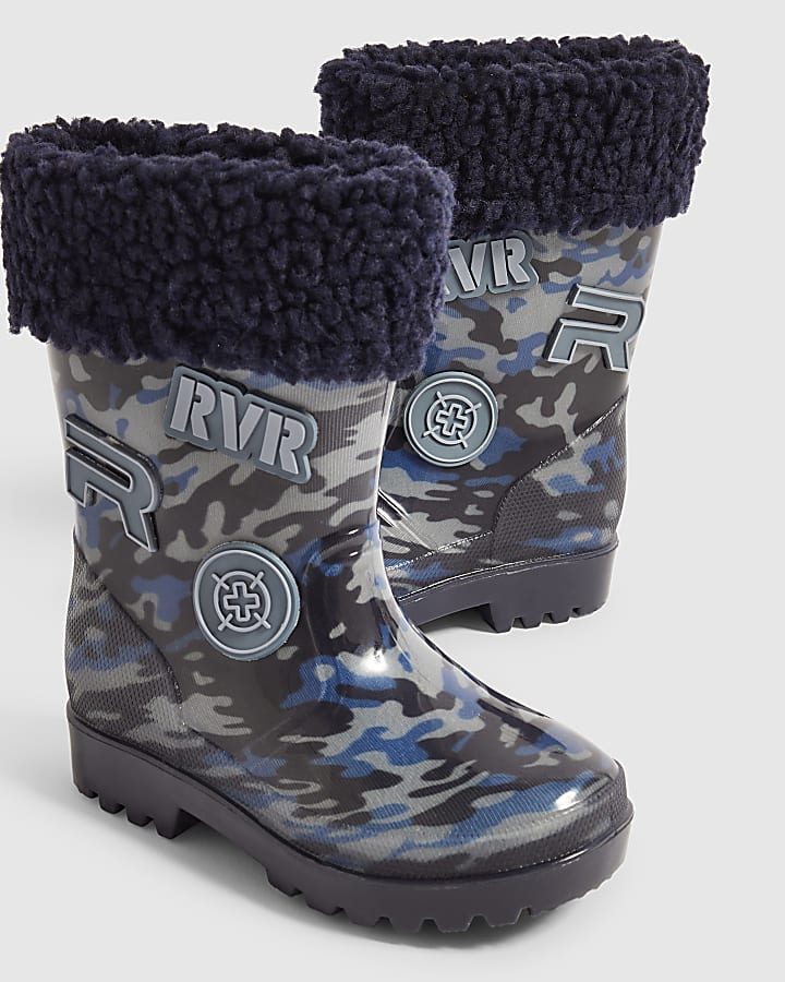 Mini Boys Navy Camouflage Badge Wellies