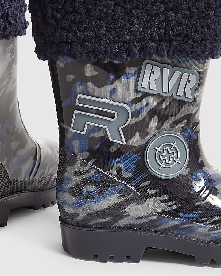 Mini Boys Navy Camouflage Badge Wellies