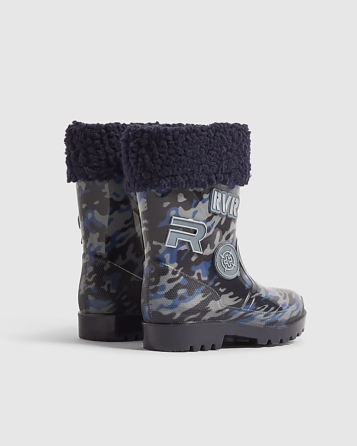 Mini Boys Navy Camouflage Badge Wellies