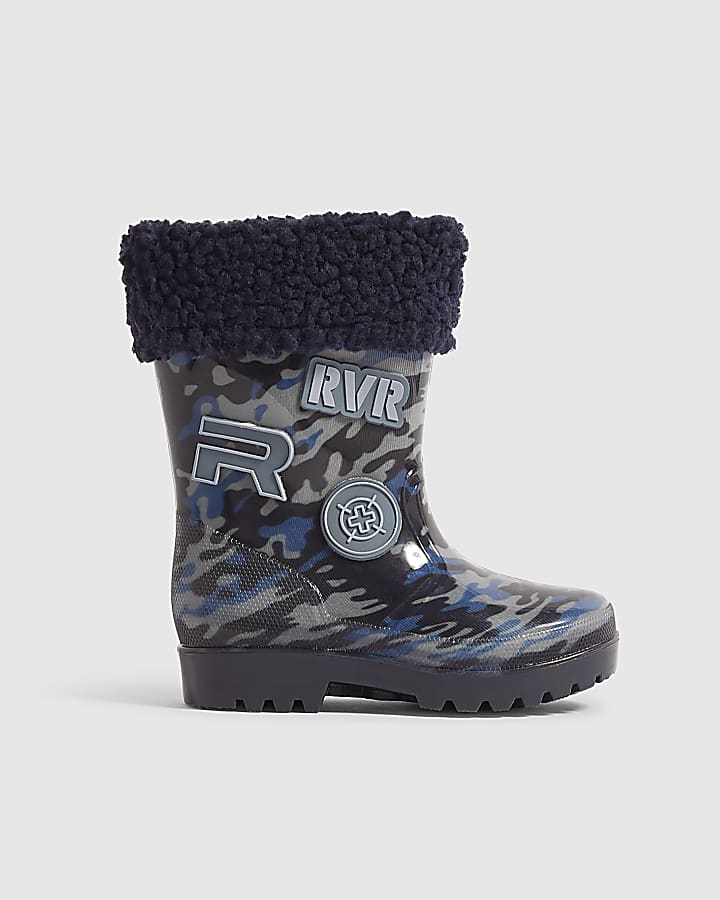 Mini Boys Navy Camouflage Badge Wellies