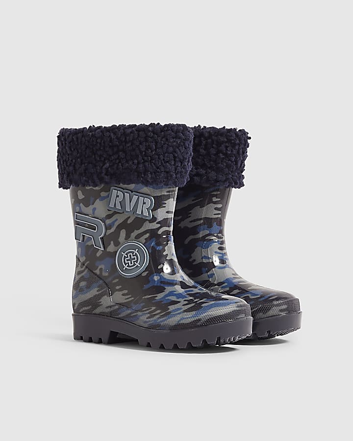 Mini Boys Navy Camouflage Badge Wellies
