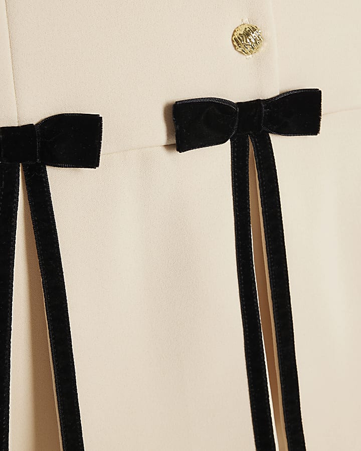 Girls Cream Pleated Bow Hem Dress