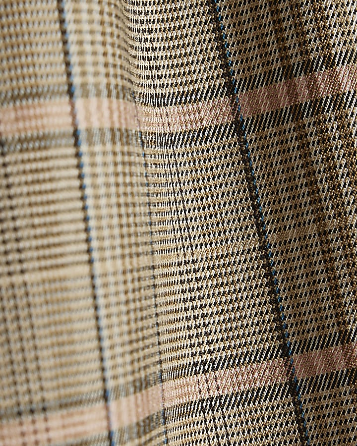 Girls Brown Check Piping Trousers